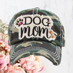 KBethos Vintage Dog Mom Distressed Washed Cotton Baseball Cap Camo